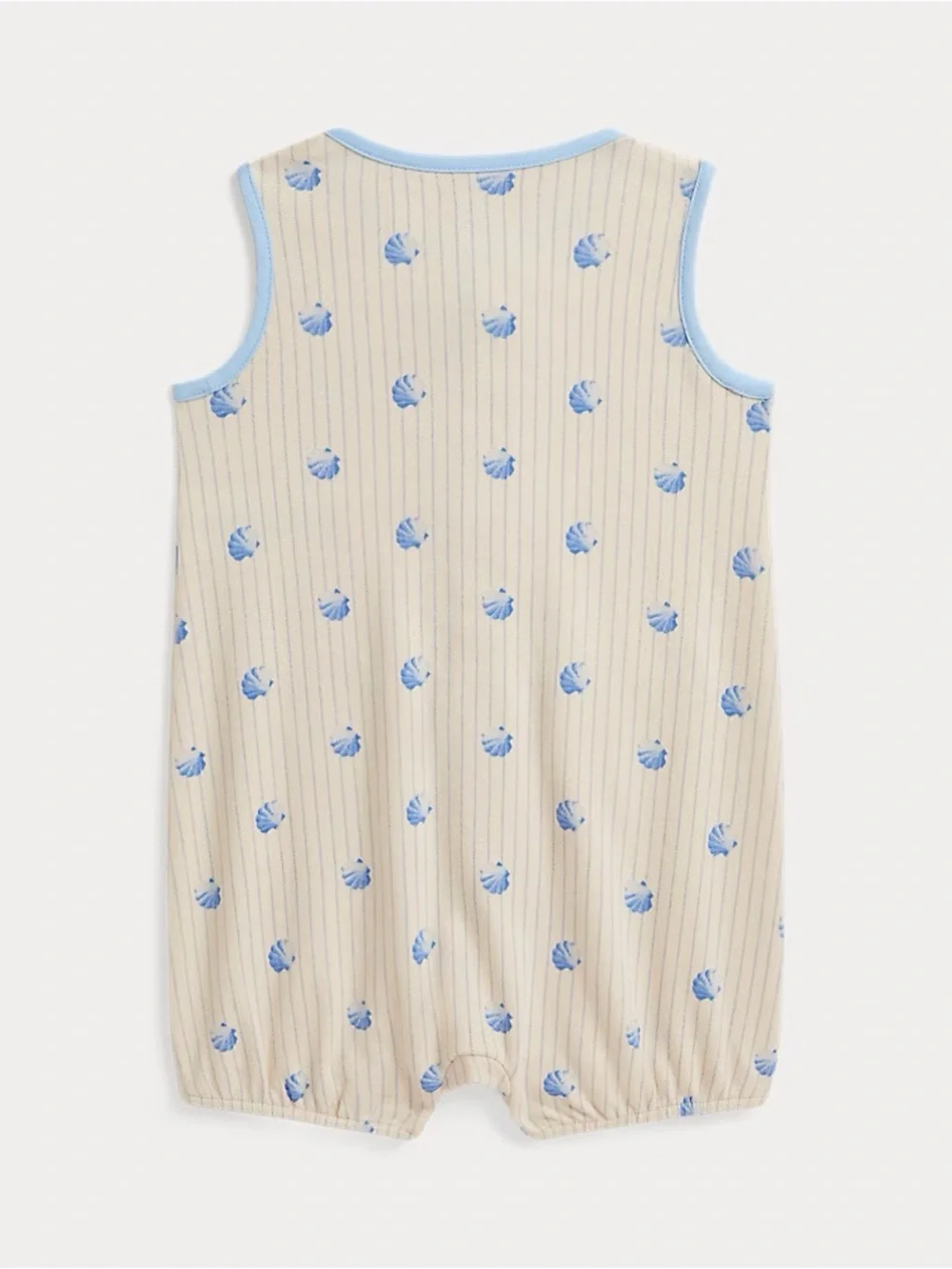 NWT 0-3m Polo Ralph Lauren Cream & Blue Shell-Print Sleeveless Romper Pajamas
